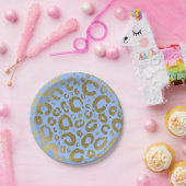 ライトブルー&金ゴールドグラムレオパード印刷パーティー ペーパープレート (パーティー)