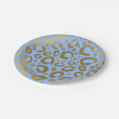 ライトブルー&金ゴールドグラムレオパード印刷パーティー ペーパープレート (アングル)