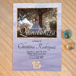 ライトブルー、金ゴールドグリッター15キンセアニェラ写真 招待状