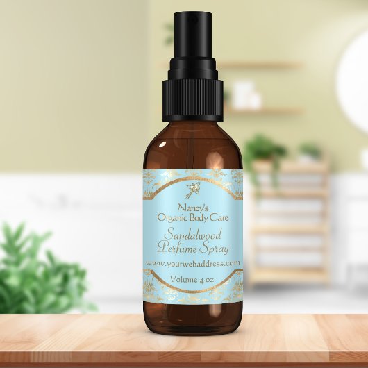 ライトブルー&金ゴールドホイルダマスク化粧品ラベル2 スクエアシール