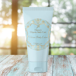 ライトブルー&金ゴールドホイルダマスク化粧品ラベル3 ラウンドシール