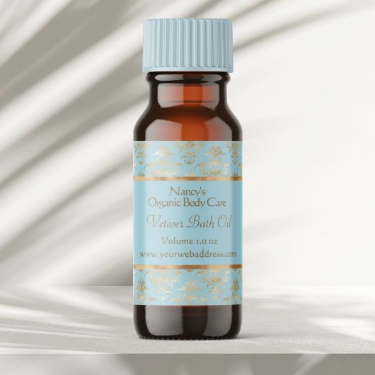 ライトブルー&金ゴールドホイルダマスク化粧品ラベル4 スクエアシール