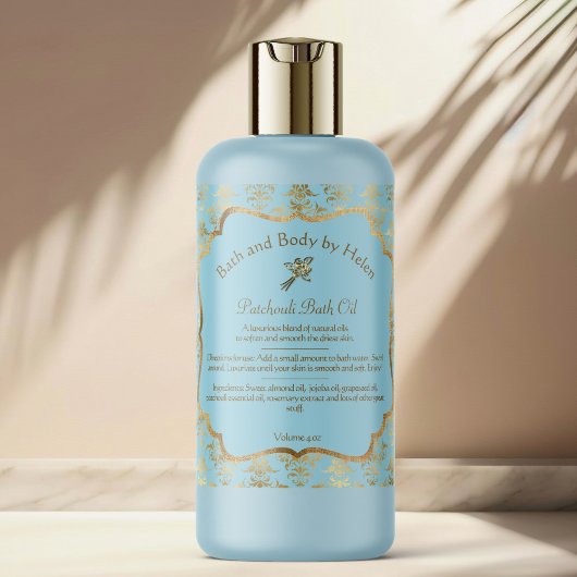 ライトブルー&金ゴールドホイルダマスク化粧品ラベル5 スクエアシール