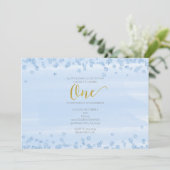 ライトブルー&金ゴールドワンバースデー招待状 招待状 (スタンド正面)