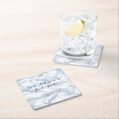 ライトブルー「雲の上で9」ハッピーウェディングパーティー スクエアペーパーコースター (インサイチュ)