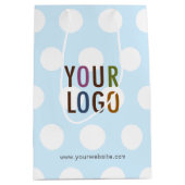 ライトブルー 10インチ ポルカドット ギフトバッグ カスタムロゴ (正面)