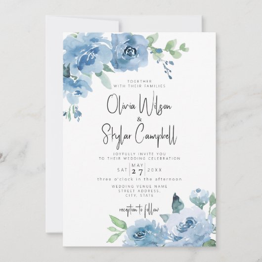 ライトブルーBohoフローラQRコードすべて結婚の 招待状 (正面)