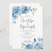 ライトブルーBohoフローラQRコードすべて結婚の 招待状 (正面/裏面)