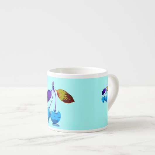 ライトブ鮮やかルーさくらんぼアポップ・アートのート エスプレッソカップ (正面右)