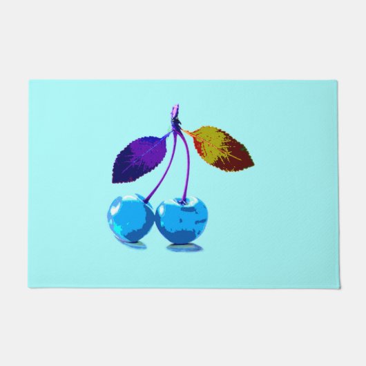 ライトブ鮮やかルーさくらんぼアポップ・アートのート ドアマット (正面)