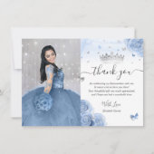 ライトベビーブルーシルバー ケアセラ(15歳の誕生日) フォト バースデー サンキューカード (正面)