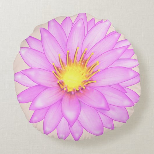 ライトベージュの上にピンクの水ゆりの花 ラウンドクッション (裏面)