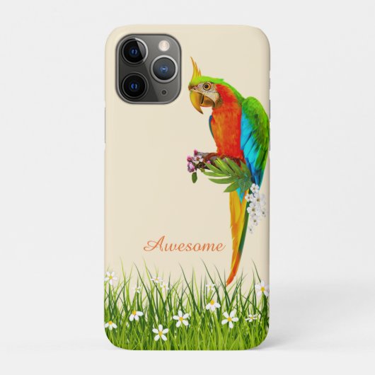 ライトベージュの背景に熱帯のコンゴウインコと白い花 Case-Mate iPhoneケース (裏)