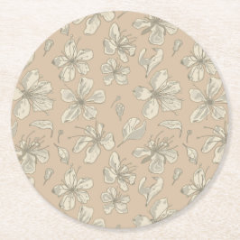 ライトベージュの花を投げる – シームレスパターン ラウンドペーパーコースター