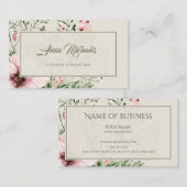 ライトベージュエレガントピンクフォレストフローラフレーム 名刺 (正面/裏面)