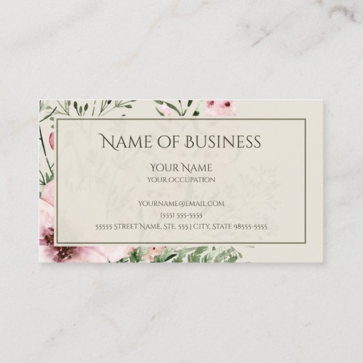 ライトベージュエレガントピンクフォレストフローラフレーム 名刺 (裏面)