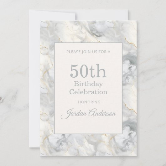 ライトベージュグレー大理石 50歳の誕生日 招待状 (正面)