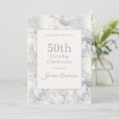 ライトベージュグレー大理石 50歳の誕生日 招待状 (スタンド正面)