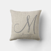 ライトベージュベージュ色リネングレーモノグラム クッション (裏面)