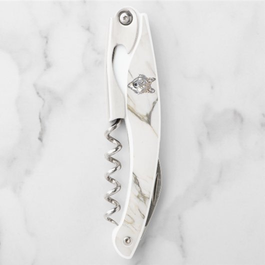 ライトベージュ大理石とウルフ ソムリエナイフ (正面)