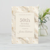 ライトベージュ大理石 50歳の誕生日 招待状 (スタンド正面)