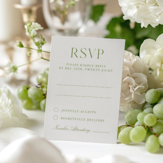 ライトベージュ&セージグリーンエレガントウェディングRSVPカード 出欠カード