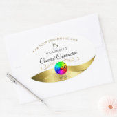 ライトホワイト波状金ゴールドロゴモノグラム製品ラベル 楕円形シール (封筒)