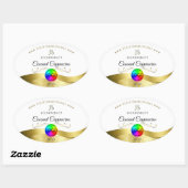 ライトホワイト波状金ゴールドロゴモノグラム製品ラベル 楕円形シール (シート)