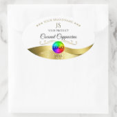 ライトホワイト波状金ゴールドロゴモノグラム製品ラベル 楕円形シール (バッグ)