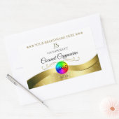 ライトホワイト波状金ゴールドロゴモノグラム製品ラベル 長方形シール (封筒)