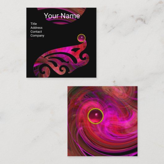 ライトボルテックスバタフライウィング、ルビーホットピンクブラック スクエア名刺 (正面/裏面)