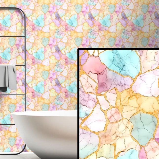 ライトマーブピンクパープルアクアイエロー金ゴールドマーブル 壁紙 (クリエイターアップロード済み)