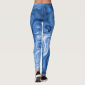 ライトミディアムダークブルー大理石スワーズアートパターン レギンス (裏面)