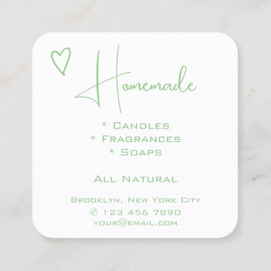 ライトミントグリーン書道ハートロゴQRコード スクエア名刺 (裏面)