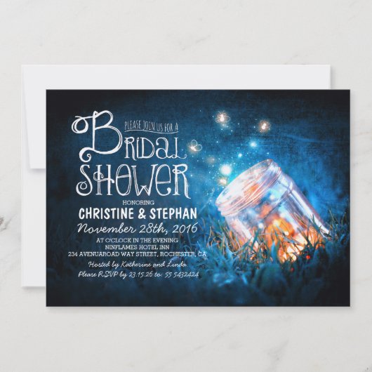 ライトメイソンのジャー&ホタルのブライダルシャワー招待状 招待状 (正面)