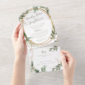 ライトモスモダンセージグリーンリーユーカリ結婚ス オールインワン招待状 (貼ってはがせる)