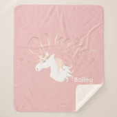 ライトモダンバラピンクホワイトマジカルユニコーンガール シェルパブランケット (正面)