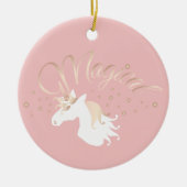 ライトモダンバラピンクホワイトマジカルユニコーンガール セラミックオーナメント (正面)