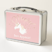 ライトモダンバラピンクホワイトマジカルユニコーン メタルランチボックス (正面)