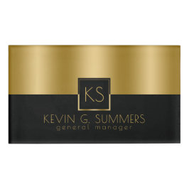 ライトモダン金ゴールドと黒の幾何学的デザイン 名札