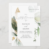 ライトユーカリプトゥスグロー金ゴールドコミューニオン2名 招待状 (正面/裏面)