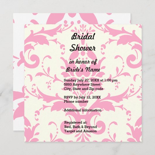 ライトラベンダーダマスクブライダルシャワー招待 招待状 (正面/裏面)