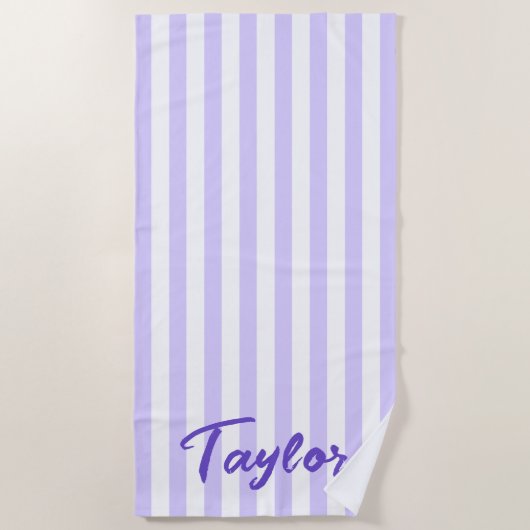 ライトラベンダーホワイトカバナストライプ ビーチタオル (正面)