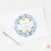 ライトルーchinoiserieの結婚モノグラムのステッカー ラウンドシール (封筒)