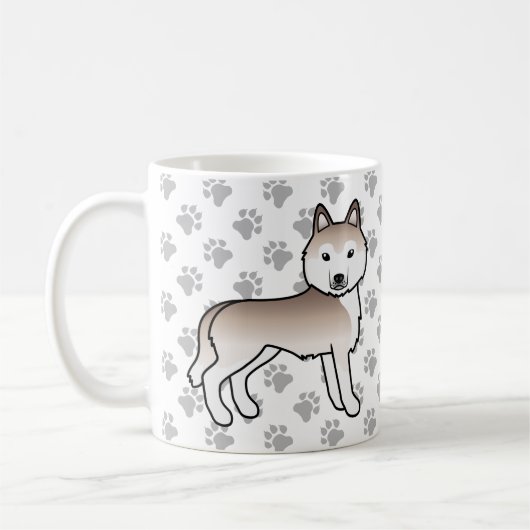 ライトレッドのシベリアンハスキー漫画の犬と足 コーヒーマグカップ (左)
