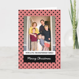 ライトレッドスウィート水玉模様ホリデーフォトカード シーズンカード