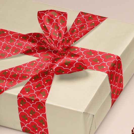 ライトレッドホタロプホリーブランチベリークリスマス サテンリボン