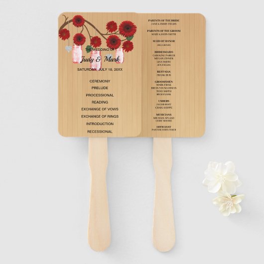 ライトレッド素朴フローラメイスンジャーズ結婚ズ ハンドファン (正面&裏面)