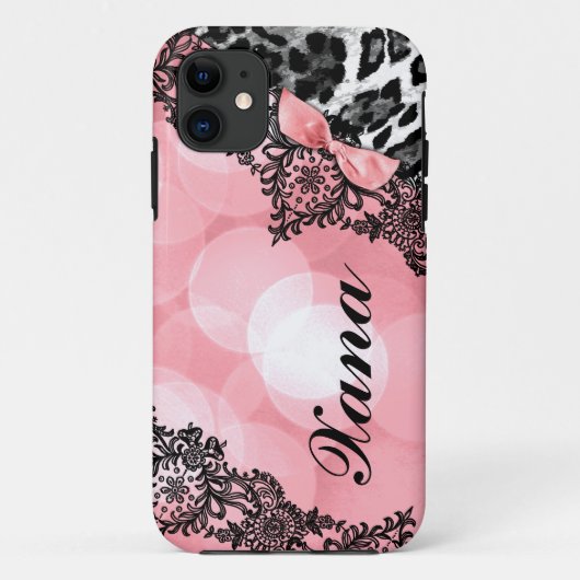 ライトレースのフェイクな弓の311個のモモのヒョウの夢 Case-Mate iPhoneケース (裏面)