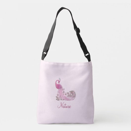 ライトローズゴールドの孔雀とカリグラフィー クロスボディバッグ (裏面)